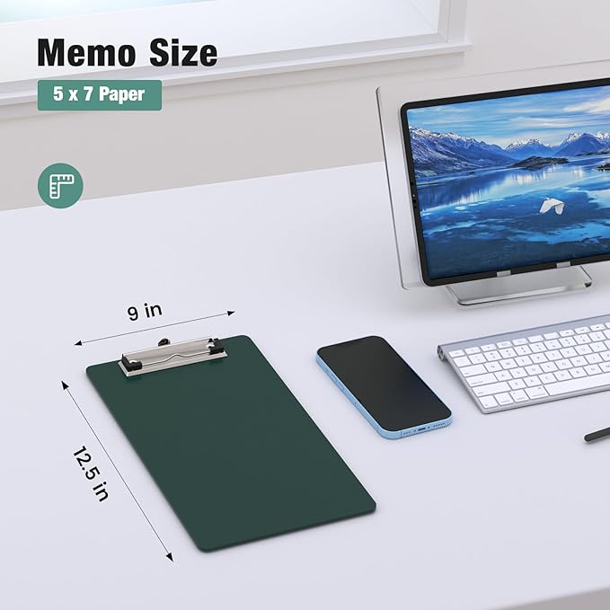 2 Pack Small Clipboards, A5 Plastic Mini Green Clip Board for Classroom, Students, Kid, Size 6" x 9" with Low Profile Clip, Office & School Supply
