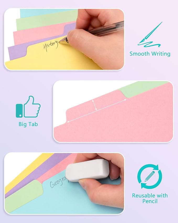Dynta 3 Ring Binder Dividers with 5 Tabs Bulk 150 Pcs/30 Sets 8.5 x 11 Inches, Letter Size, 5 Colors Durable Paper 3 Hole Punch Index Divider for Kids, Women, Students