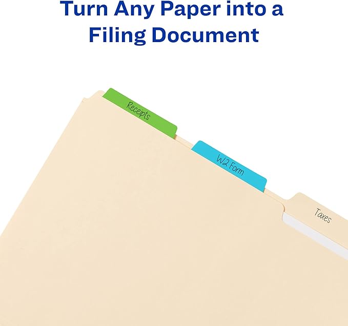 Avery Filing Ultra Tabs, 3" x 1.5", 2-Side Writable, Red/Blue/Green, 24 Repositionable File Tabs (74775)
