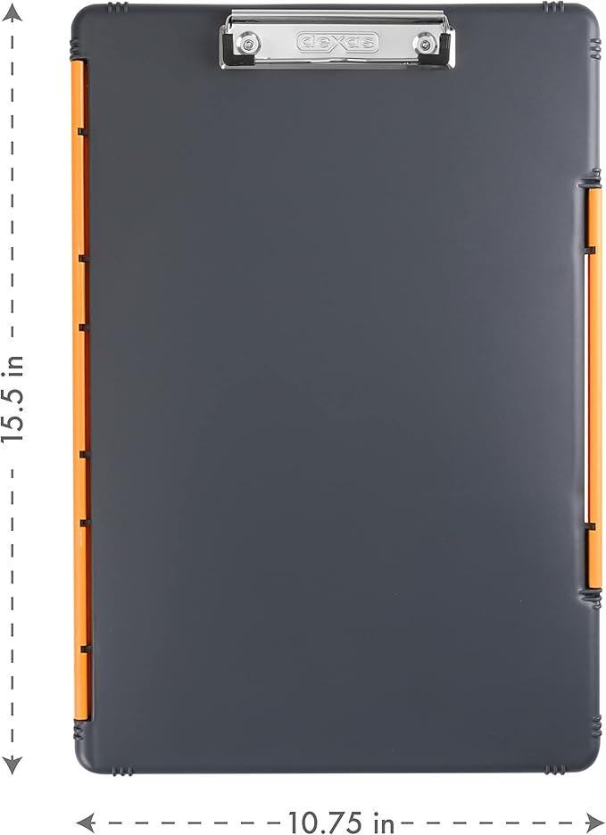 Dexas Legal Size XL Slimcase 2 Storage Clipboard, Gray with Orange Clip, 15.5" x 10.5"
