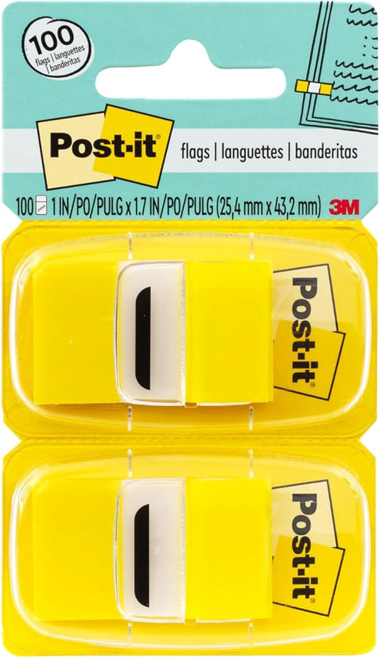 Post-it Flags, 1 in. x 1.7 in., Twelve Dispensers with 50-Count Yellow Sticky Tabs Per Dispenser (600 Flags Total), Removable Page Markers for Planners, Journals, and Calendars