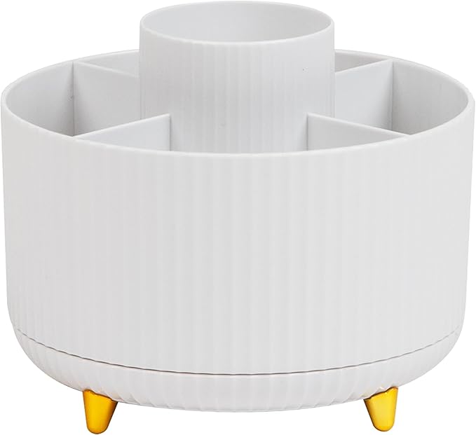 Mind Reader Rotating Pen Cup, Accessory Holder, Desktop Organization, Office, Plastic, 5.75" L x 5.75" W x 4.75" H, White