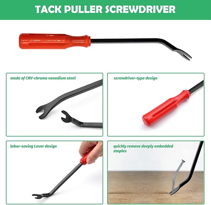 6Pcs Upholstery Staple Remover Tool with 7'' End Cutting Pliers, Tack Puller Lifter and Staple Removal Tool Quickly and Easily Extract Nails Set for Photo Frame Carpet Floor Furniture
