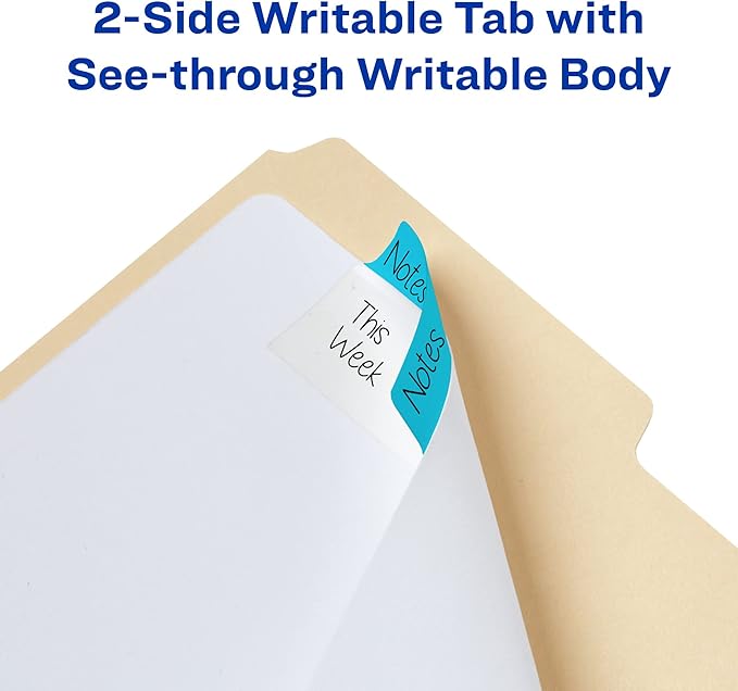 Avery Filing Ultra Tabs, 3" x 1.5", 2-Side Writable, Red/Blue/Green, 24 Repositionable File Tabs (74775)