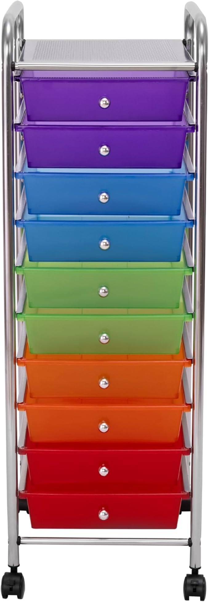 Seville Classics Rolling Utility Organizer Storage Cart, for Home Office, School, Classroom, Scrapbook, Hobby, Craft, 10 Drawer, Multicolor (Pearlized)