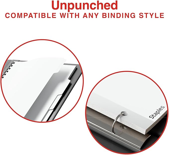 Staples Print‑On Label Dividers, 5‑Tab, White, Customizable Printable Tabs, Letter Size, Organize Binders & Projects, 30 Sets