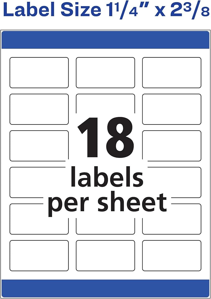 Avery Print-to-The-Edge Printable Address Labels, 1-1/4" x 2-3/8", Matte White, Sure Feed Technology, Laser & Inkjet Compatible, 450 Blank Labels, Great for Mailing, School Supplies, and More (6871)