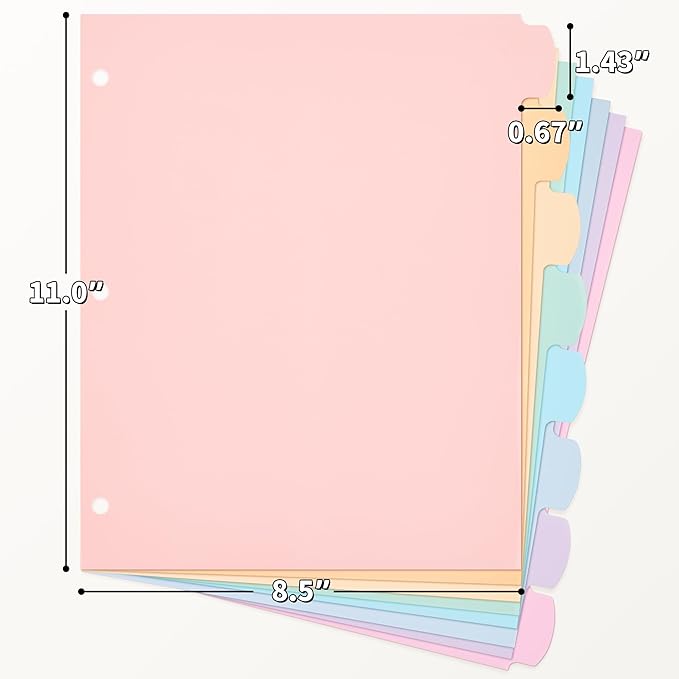 JARLINK 8 Tabs Dividers for 3 Ring Binder, Durable Plastic Write & Erase Binder Dividers for Letter Size, Cute Binder Dividers for Student, Teacher, Office, Home Organizers, Pastel Color (2 Sets)