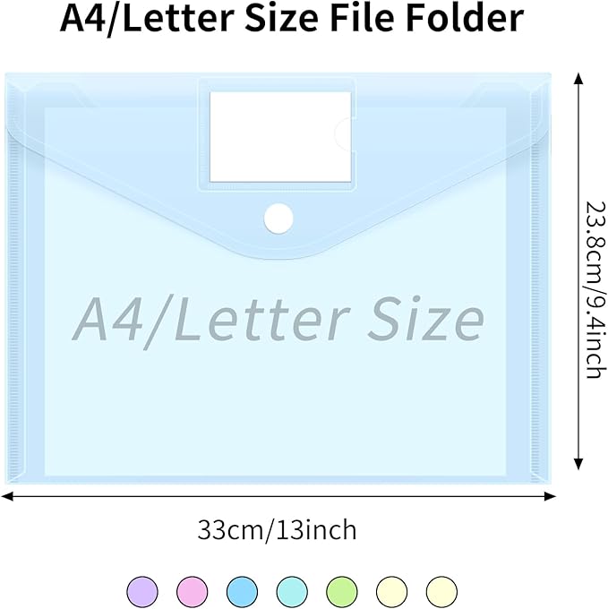 EOOUT 30pcs Plastic Envelopes, Plastic File Folders for Documents, Hook & Loop Closure Poly Folders with Label Pocket A4 Size for School and Office Supplies
