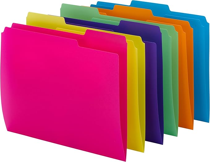 Smead Poly File Folder, 1/3-Cut Tab Letter Size, Assorted Bright Colors, 12 per Pack (10506)