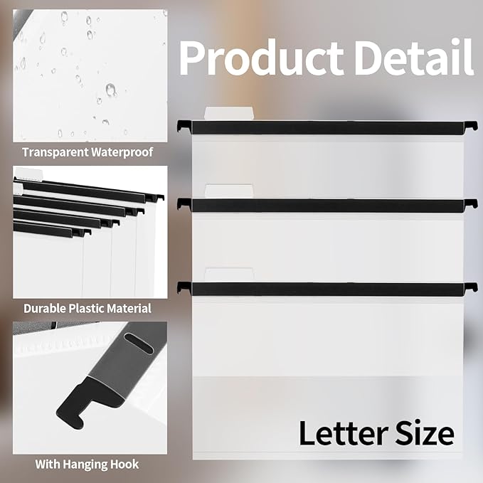 15 Pieces Clear Hanging File Folders Letter Size with Tabs and Inserts Poly Hanging Document Folder 9.5x11inch Filing Cabinet Folders Hanging Hanging Paper Folder for File Cabinet Medical Charts