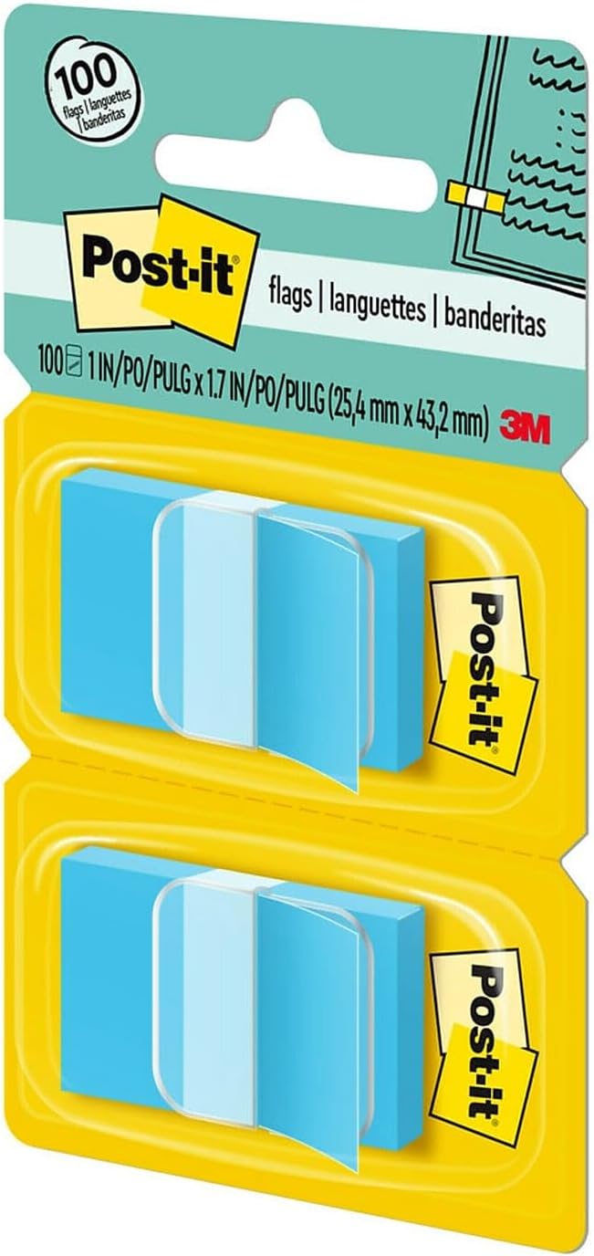 Post-it 680BB2 Standard Page Flags in Dispenser, Bright Blue, 100 Flags/Dispenser