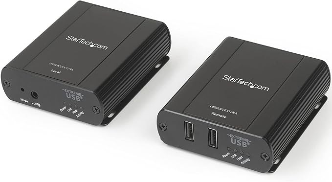 StarTech.com 2 Port USB 2.0 Extender Hub Over Cat5e/Cat6 Cable (RJ45) - 330ft/100m Industrial Metal USB Extender Adapter Kit w/ESD Protection - Externally Powered - 480 Mbps (USB2002EXT2NA)