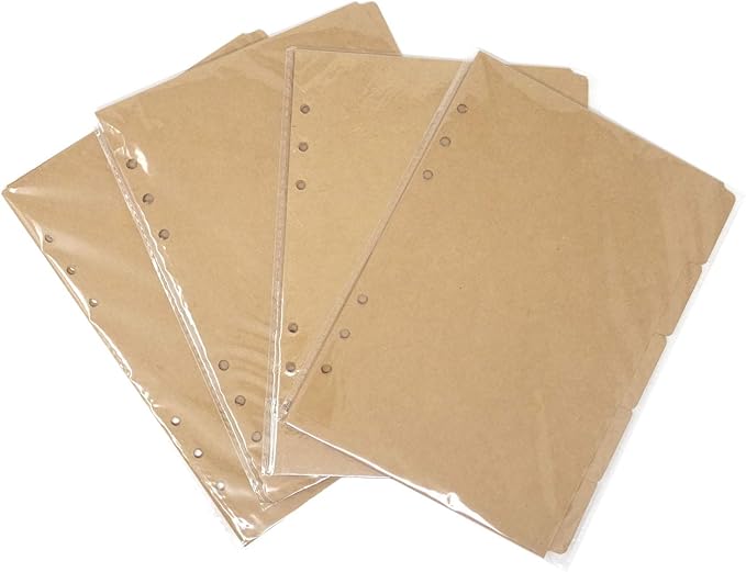 Honbay 4 Sets of A5 6-Holes Kraft Paper Index Page Tab Cards for A5 6 Ring Binders (Brown)