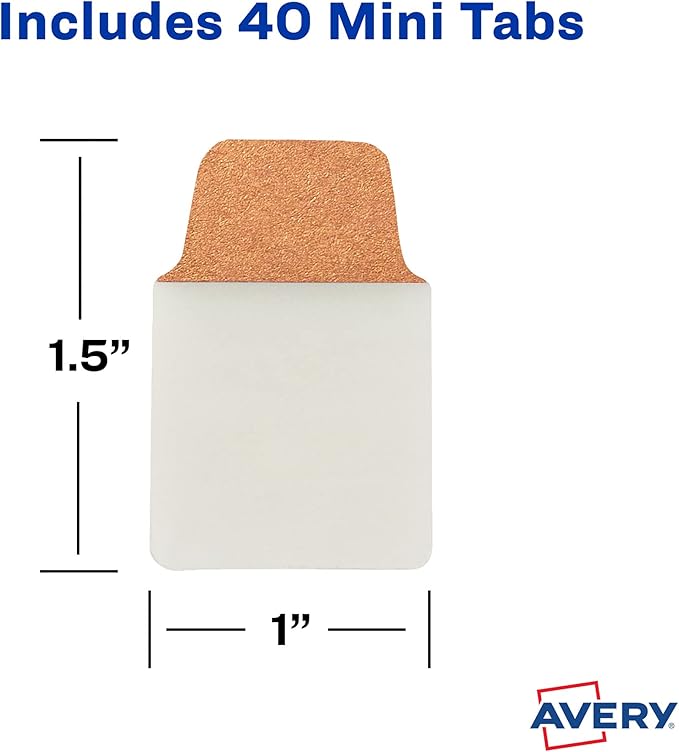Avery Mini Ultra Tabs, 1" x 1.5", 2-Side Writable, Assorted Metallic Colors, 40 Repositionable Tabs (74785)