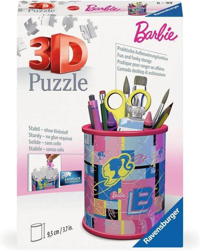 Ravensburger 3D Puzzle Utensilo Barbie 11585 Pen Holder for Barbie Fans from 6 Years, Desk Organiser for Adults and Children