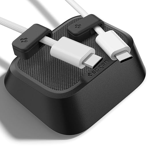 Spigen Magnetic Cable Holder Universal Cable Organizer with Magnetic-Clips Works with All Chargers, Cords Including USB-C, Lightning, HDMI, Apple Watch Chargers and More, LD103 - Black