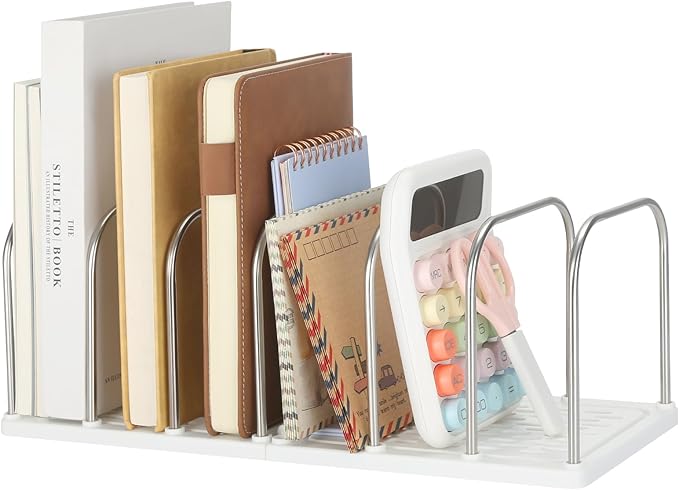 LETURE Mail File Holder, Detachable Desktop Organizer for Letter Bill Notebook Book Mail File Pad, Adjustable Desk Divider Sorter for Office Home School Dormitory (White)