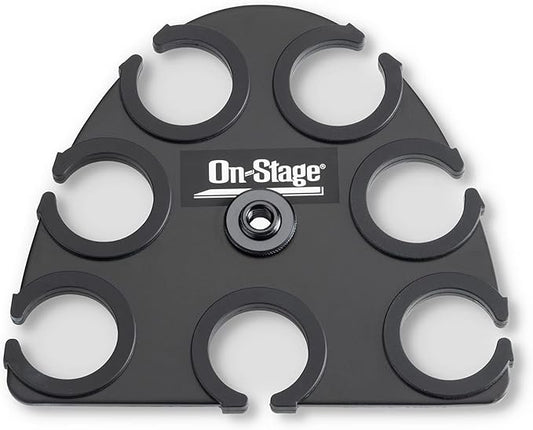 On-Stage MSA2700 Multi-Mic Holder (Microphone Organizer, Display, Caddy, Supports Handheld, Dynamic, Wired, and Wireless Mics, Aluminum, Silicone Padding, Black)