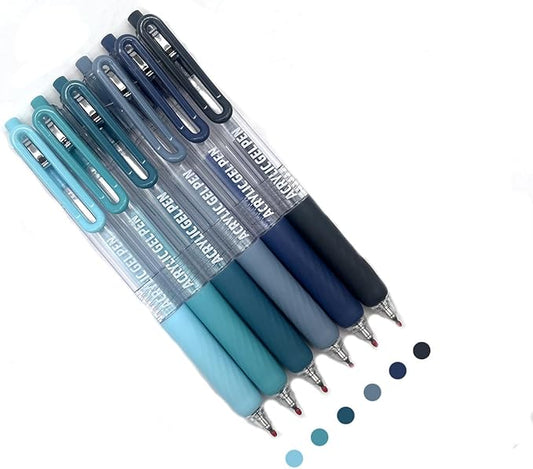 6 Colors Acrylic Gel Pens for Coloring, 0.7mm Fine Tip for Adult Coloring, Black Paper, Drawing, Journaling, Note Taking, Nordic Blue