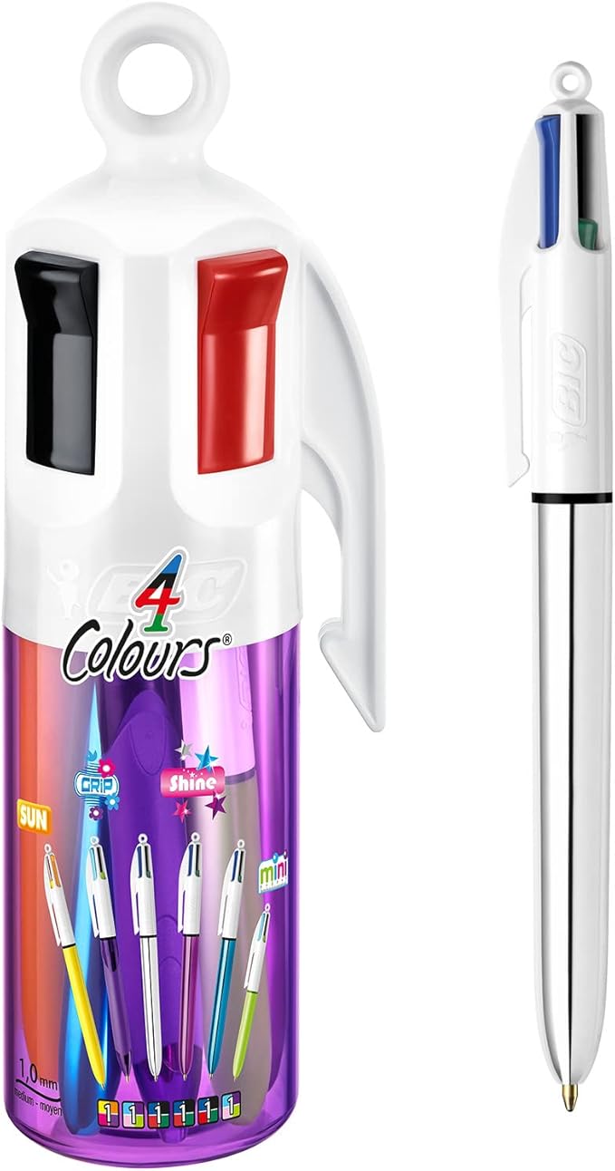BIC 4 Colours Ball Pens - Purple Pen Holder of 6