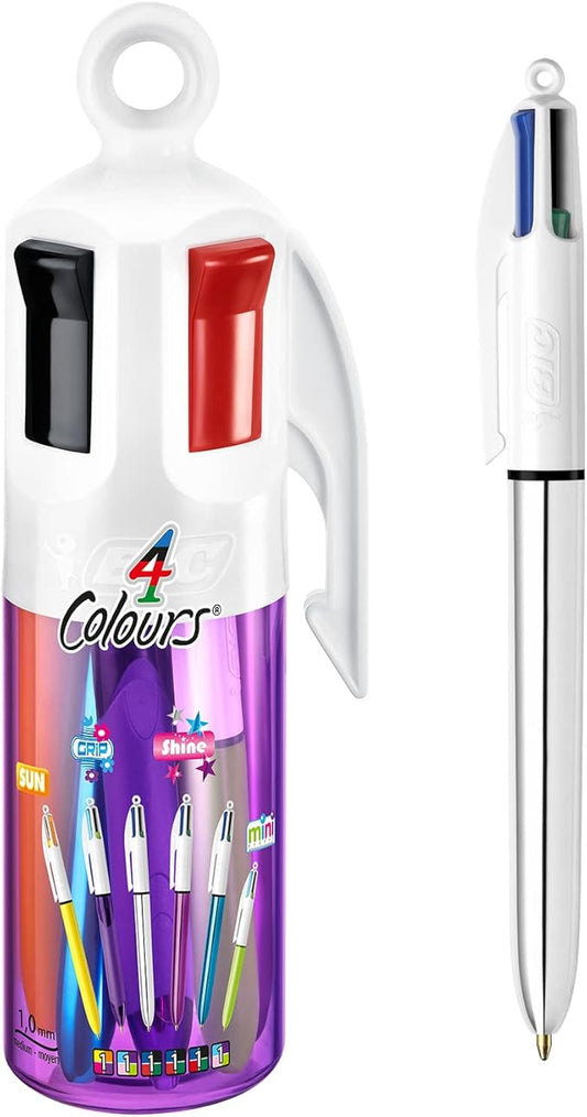 BIC 4 Colours Ball Pens - Purple Pen Holder of 6