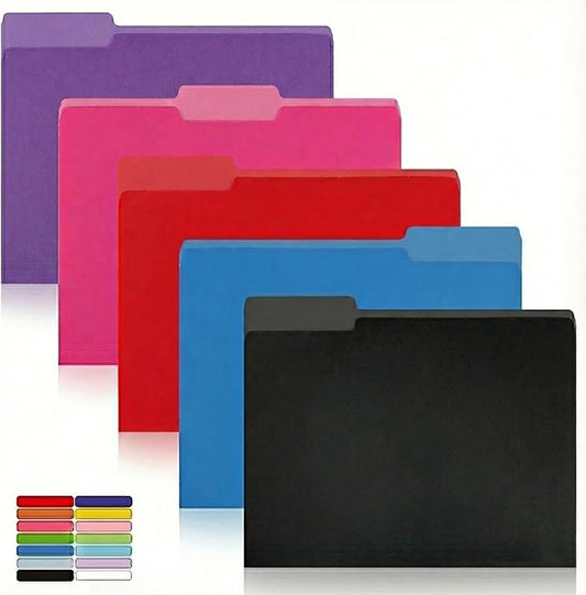 100 Packs Colored File Folders,1/3-Cut Tabs,Assorted Color Letter Size File Folder,8.5x11 File Folders for Office,School and Home,Organizer File Folder(Black,Blue,Red,Pink,Purple)