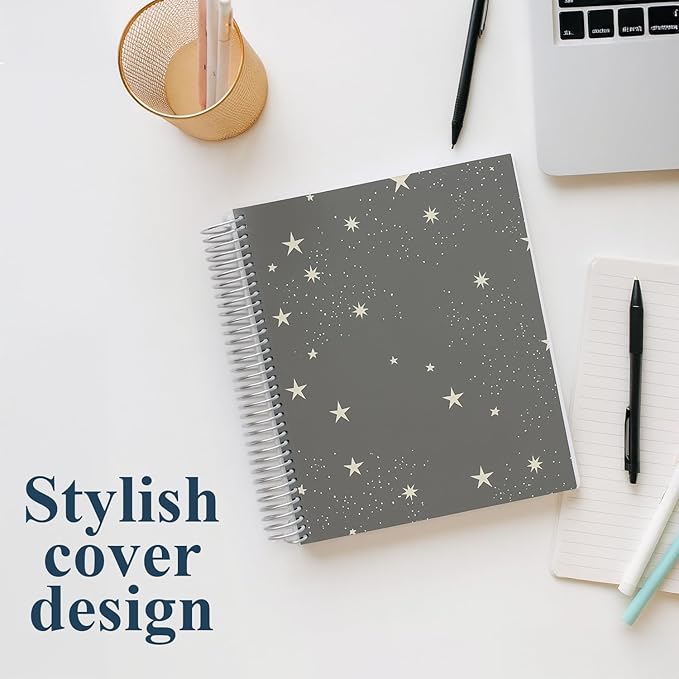 Erin Condren 7" X 9" Spiral Bound College Ruled Notebook - Starry Sky, 160 Lined Page Note Taking & Writing Notebook, 80Lb Thick Paper, Stickers Included