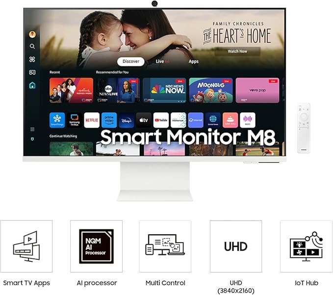 Samsung 32-Inch M8 (M80D) 4K UHD Smart Monitor with Streaming TV, Speakers, HDR10+, AI Upscaling, Ergonomic Stand, Slimfit Camera, Gaming Hub, USB-C & DKZ USB Port Expander,(LS32DM801UNXZA) 2 Pack