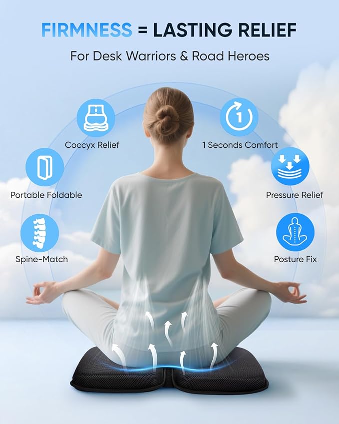 Sino Selected Ergo-Gel Airplane Seat Cushion, Gel-Infused Memory Foam Seat Cushion, Foldable Chair Cushions for Office, Car, Travel, Ergonomic Support & Cooling Design, All-Day Portable Comfort
