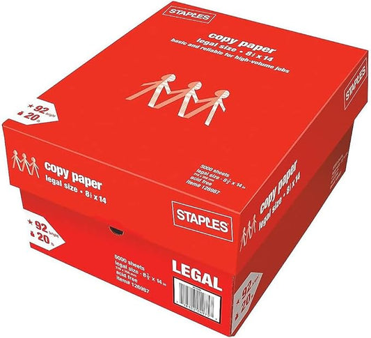 Staples 8.5-Inch x 14-Inch Copy Paper 20 lbs. 92 Brightness 500/Ream 10 Reams/Count