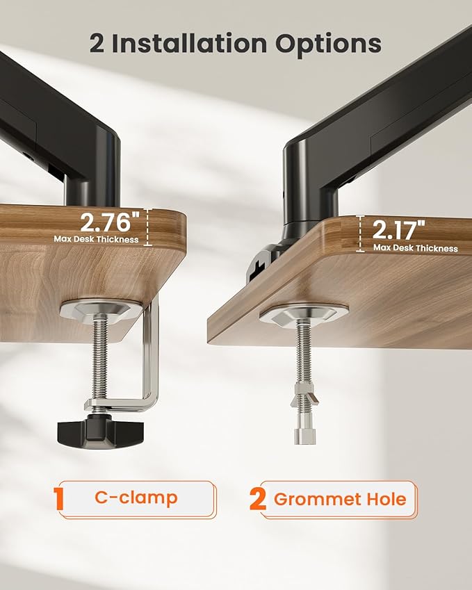 ErGear Single Monitor Arm for 13-36 inch Screens, Adjustable Gas Spring Monitor Mount Holds up to 22 lbs, Computer Monitor Stand with VESA Mount, C-Clamp & Grommet Base, Max VESA 100x100mm