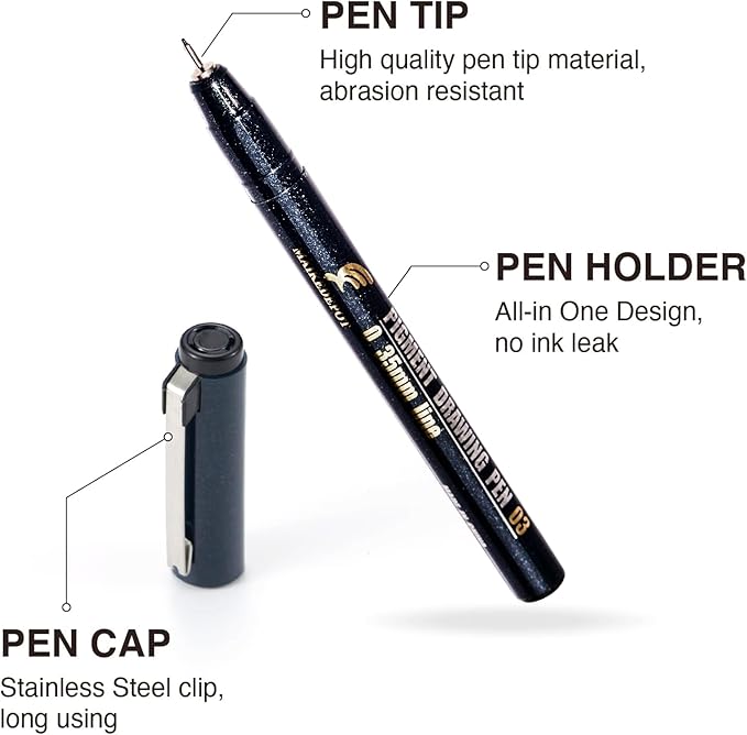 Micro Fineliner Drawing Art Pens Calligraphy Pens for Artist Drawing Supplies, 16 Set Waterproof Black Ink Pens for Sketching,Outline,Stippling