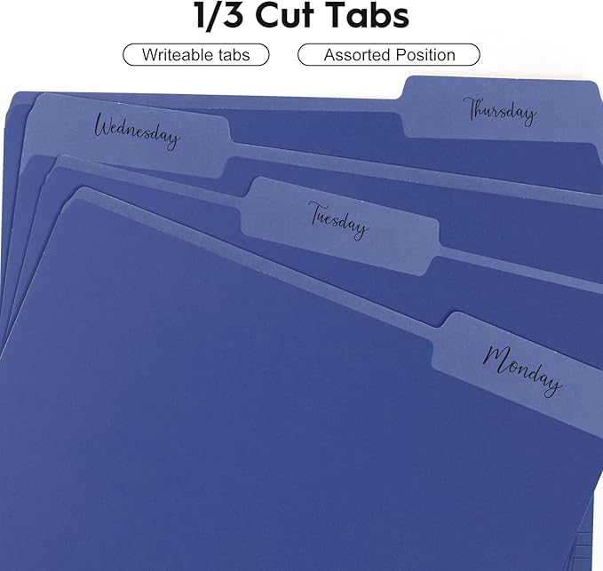 100-Pack Color File Folders, 1/3 Cut Tab, Letter Size Manilla Folder for School/Office/Classroom, Blue