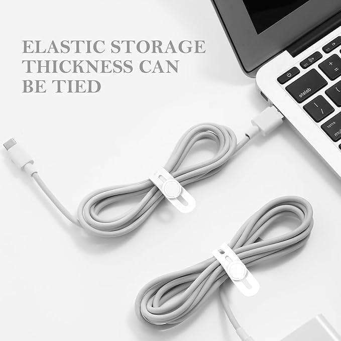 Donruby 30Pcs Silicone Cable Ties - Reusable & Washable with Adjustable Locking Buckles, High Elasticity Cable Management Straps for Home, Office, School, Travel Essential Cord Organizer (White)