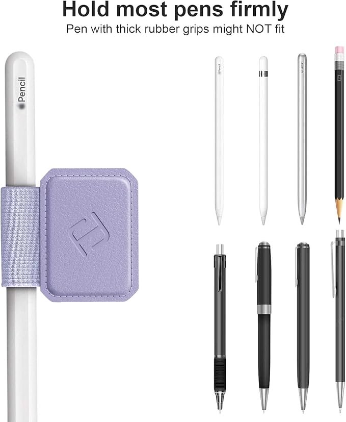 Fintie 4 Pack Pen Loop Holder for Apple Pencil Pro, Apple Pencil (USB-C / 1st / 2nd Generation) and Stylus Pens, Elastic Adhesive Leather Sleeve Attached to Cases, Lilac Purple