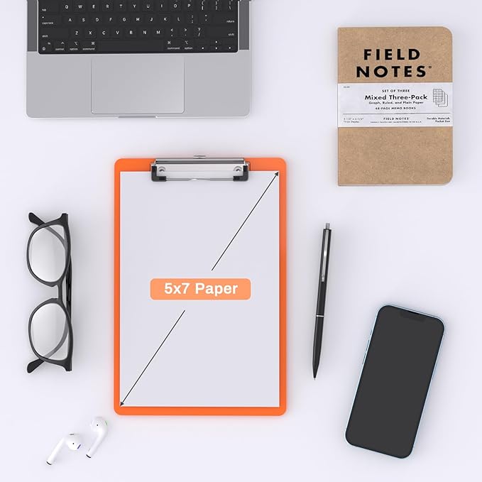 2 Pack Small Clipboards, A5 Plastic Mini Orange Clip Board for Classroom, Students, Kid, Size 6" x 9" with Low Profile Clip, Office & School Supply