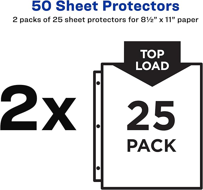 Avery Diamond Clear Top Sheet Protectors, Super Heavyweight Page Protectors for 3 Ring Binder, Clear Binder Sheet, 25 Count (Pack of 2) (86009)