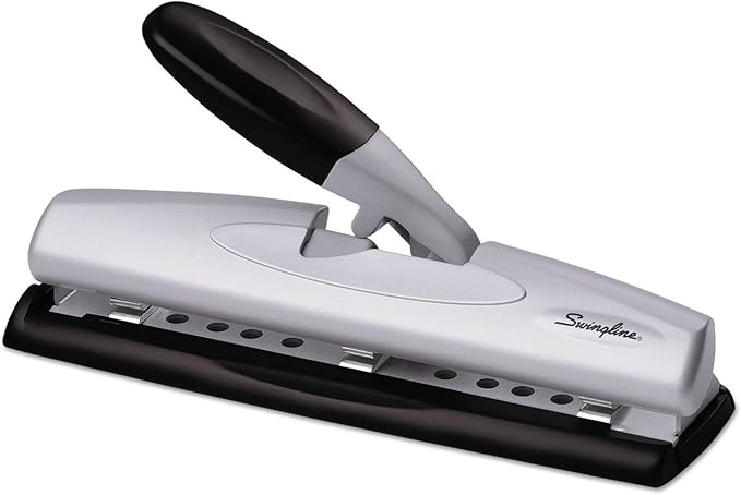 Swingline 74026 12-Sheet LightTouch Desktop Two-to-Three-Hole Punch, 9/32-Inch Holes, Black/Silver