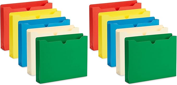 Blue Summit Supplies 2 Inch File Jackets, Expandable Folders, Heavy Duty 2 Inch Expansion Pocket File Folders Letter Size, Assorted Colors, Reinforced Straight Cut Tab,50 Pack