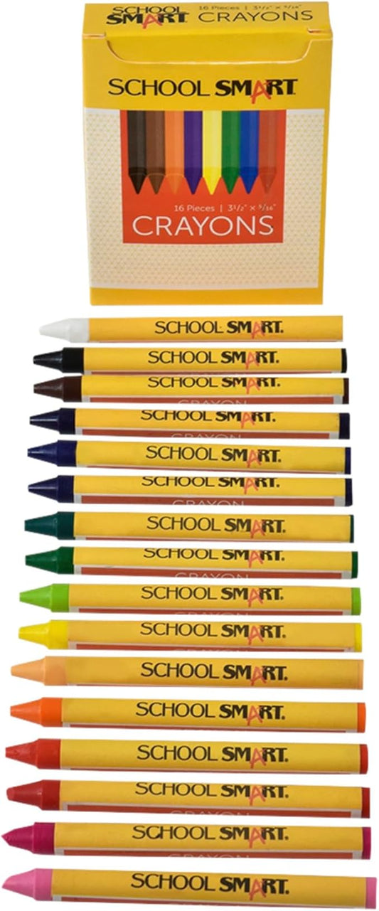 School Smart Classic Crayon Set with Tuck Box for Schools, Home, and More, Assorted Colors, Pack of 16