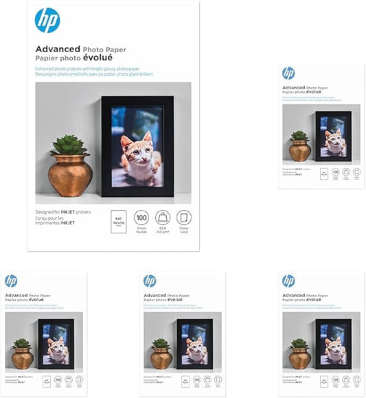 HP Advanced Photo Paper,Glossy,4x6 in,100 sheets (Q6638A),(Pack of 5)