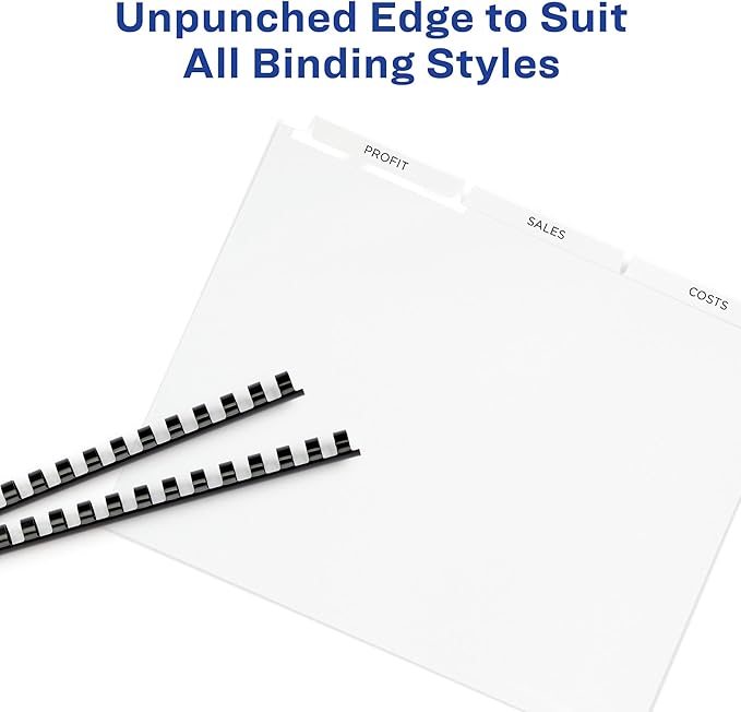 Avery 8 Tab Unpunched Dividers for Use with Any Binding System, Easy Print & Apply Clear Label Strip, Index Maker Customizable White Tabs, 25 Sets (11444)