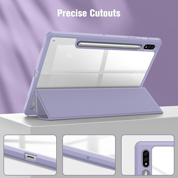 Fintie Hybrid Slim Case for Samsung Galaxy Tab S8/Tab S7 11 Inch (Model SM-X700/X706/T870/T875/T878) with S Pen Holder, Shockproof Cover with Clear Transparent Back Shell, Lilac Purple