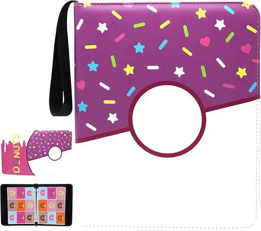 9 Pocket Card Binder 900 Card Holder Album, Pink Donut Trading Cards Holder Zipper Binder for Girl Teen Collection (Purple Donut, 900 Pocket)