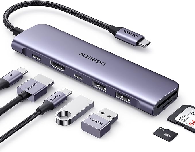 UGREEN Revodok 1071 USB C Hub for Laptop 7 in 1 Dock 4K HDMI, 100W PD Charging, USB-C & 2 USB-A 5Gbps Data Ports, SD/TF Card Reader for MacBook Pro/Air, iPad Pro, XPS, Thinkpad