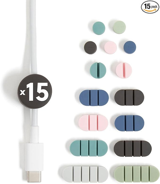 U Brands Adhesive Cord Organizers, Set of 15 Cable Clips, Office Desk Accessories, Office Supplies, Assorted Colors