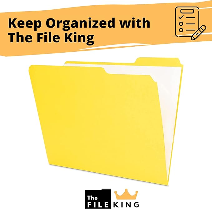 The File King 1/3 Cut Yellow File Folders Letter Size - 100 Pack | Made in USA | Heavy Duty | Assorted Colors | 8.5 x 11 | 100% Recycled Content