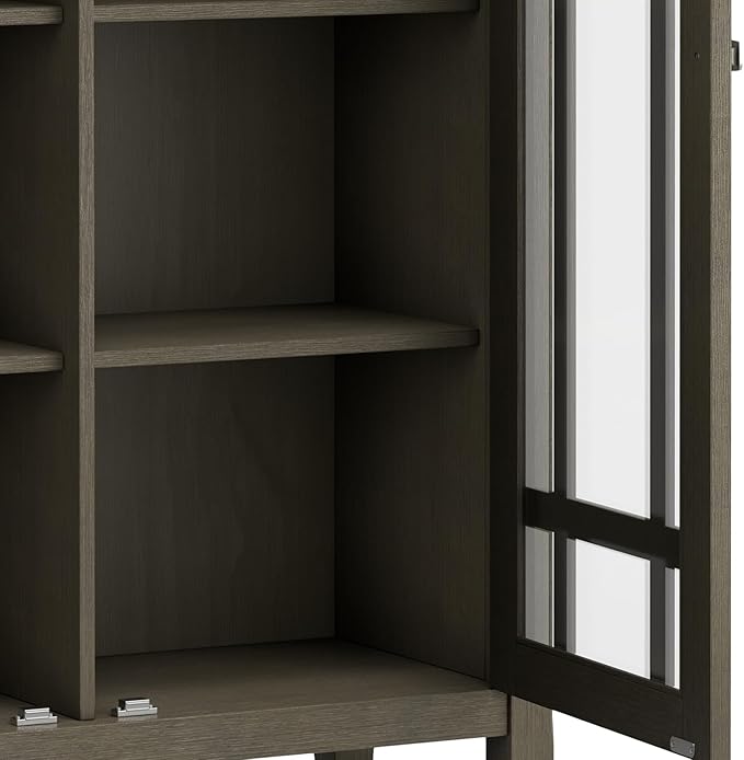 SIMPLIHOME Bedford Storage Cabinet - 39 inch Wide Solid Wood Medium Cabinet in Farmhouse Grey, Transitional Console for Living Room, Entryway, or Dining Room with Glass Doors and Adjustable Shelves