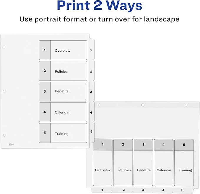 Avery Dividers for 3 Ring Binders, 5 Tabs per Set, Customizable Table of Contents, Classic White Tabs, Great for Organizing Reports, Projects, and More (3 Sets of 11075)
